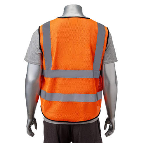Class-2 Reflective Safety Vest With 4 Pockets | Back side | Safety orange